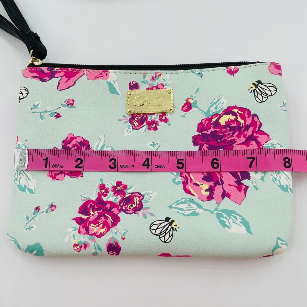 Betsey Johnson Aqua Pink Floral Crossbody Wristlet Strap Small Shoulder Bag - Picture 6 of 7